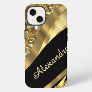Chic elegant black and gold bling personalized iPhone 13 case