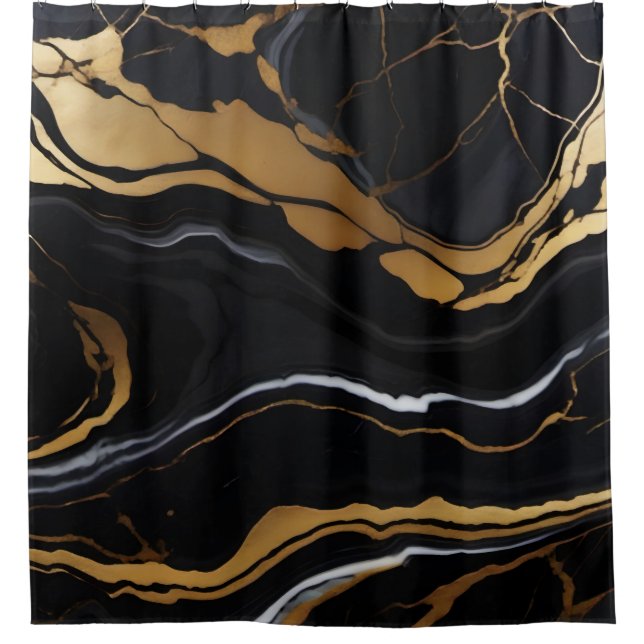 Chic Elegant black golden yellow Faux Marble  (Front)
