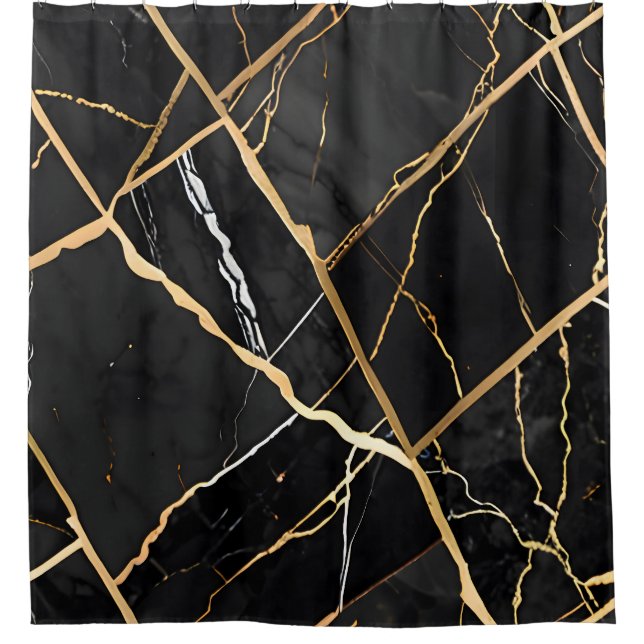 Chic Elegant black golden yellow Faux Marble  (Front)
