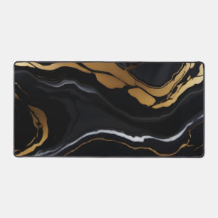 Chic Elegant black golden yellow Faux Marble  Desk Mat