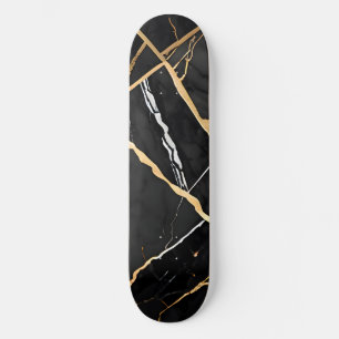 Chic Elegant black golden yellow Faux Marble  Skateboard