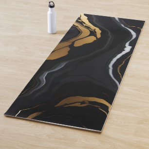 Chic Elegant black golden yellow Faux Marble  Yoga Mat