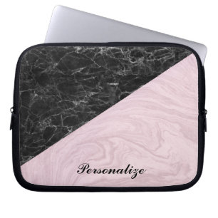 Chic Elegant Black Pink Marble Personalize Laptop Sleeve