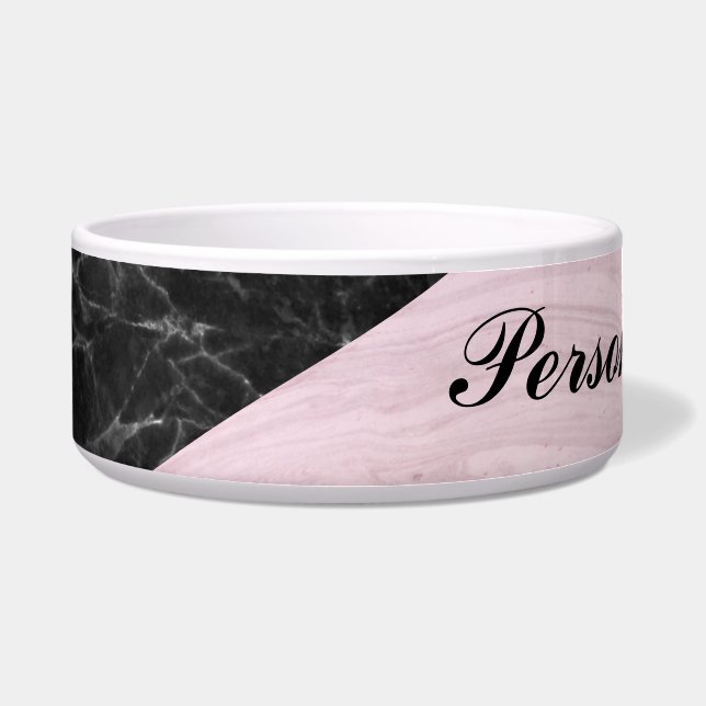 Chic Elegant Black Pink Marble Personalized Dog (Front)