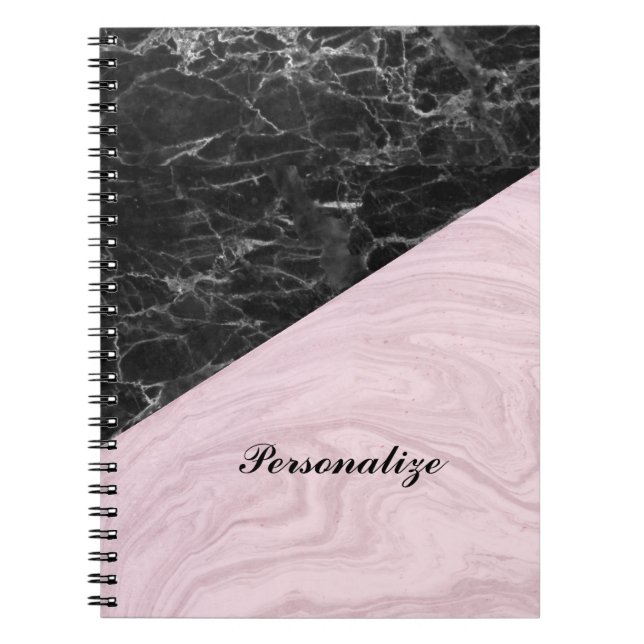 Chic Elegant Black Pink Marble Personalized Notebook (Front)