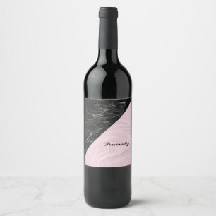 Chic Elegant Black Pink Marble Personalized Wine Label