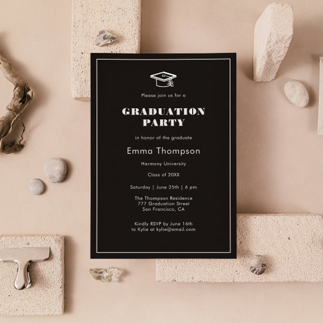 Chic Elegant Black & White  Graduation Party Invitation (Creator Uploaded)