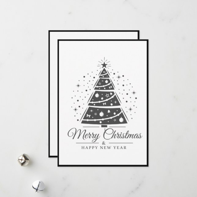 Chic Elegant Black White Merry Christmas Tree      Holiday Card (Front/Back In Situ)