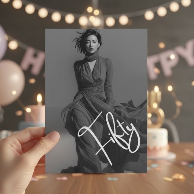 Chic Elegant Black & White Photo 50th Birthday  Invitation (Creator Uploaded)