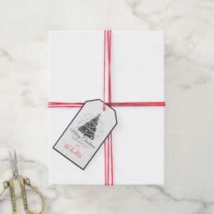 Chic Elegant Black White Script Christmas Tree Gift Tags
