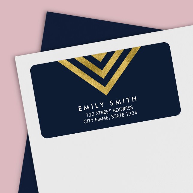Chic Elegant Blue and Faux Gold Geometric Address Label (Creator Uploaded)