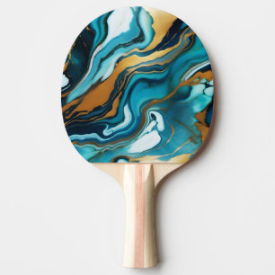 Chic Elegant blue green gold Faux Marble  Ping Pong Paddle