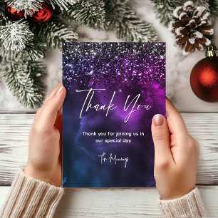 Chic elegant blue purple marble art thank you card