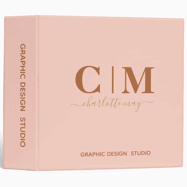 Chic Elegant Blush Pink Business Monogram Name  Binder (Front/Spine)