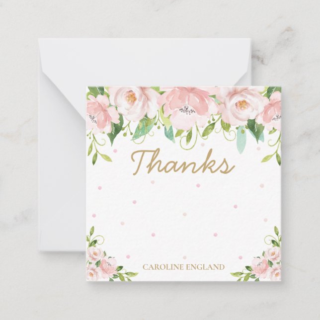 Chic Elegant Blush Pink Floral Flowers Note Card (Front)