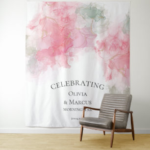 Chic Elegant Blush Rose Pink Pale Sage Wedding Tap Tapestry