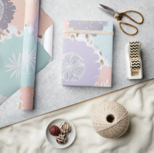 Chic Elegant Boho Pastel Floral Lavender Teal Wrapping Paper