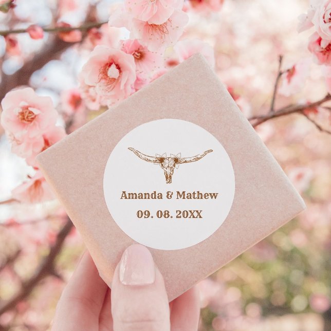 Chic & Elegant  Boho Western Cowboy Wedding  Classic Round Sticker (Creator Uploaded)