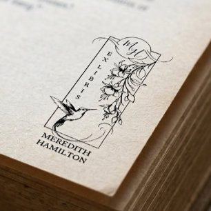 Chic Elegant Botanical Ex Libris Hummingbird  Rubber Stamp