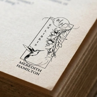 Chic Elegant Botanical Ex Libris Hummingbird  Rubber Stamp