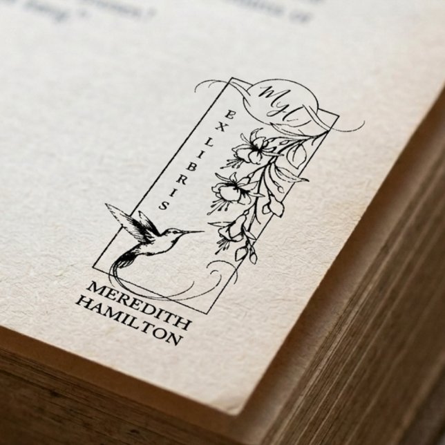 Chic Elegant Botanical Ex Libris Hummingbird  Rubber Stamp (Creator Uploaded)