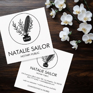 Chic Elegant Botanical Quill Logo Notary Public  Square Business Card