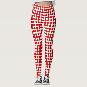 Chic Elegant Bright Red White Diamond Pattern Leggings