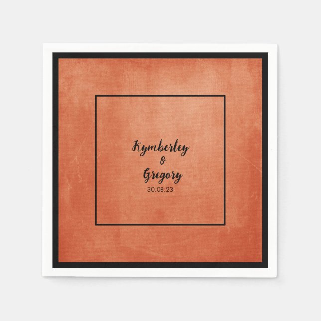 Chic Elegant Burnt Orange Black Name Napkin (Front)