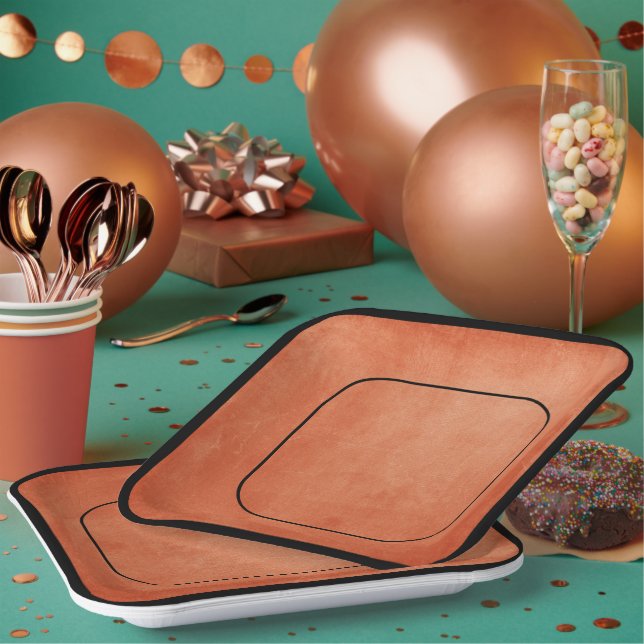 Chic Elegant Burnt Orange Black  Paper Plate (Multi)