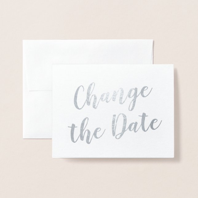 Chic Elegant Change the Date Wedding Silver Foil Card (Front With Envelope)
