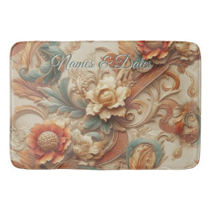Chic,Elegant Creams & leather flower texture look Bath Mat