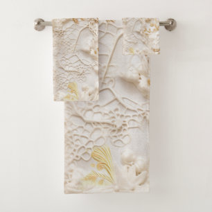 Chic,Elegant Creams & leather flower texture look Bath Towel Set