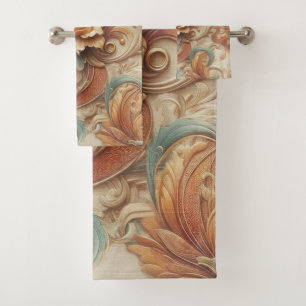 Chic,Elegant Creams & leather flower texture look Bath Towel Set
