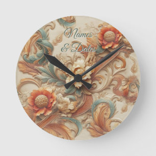 Chic,Elegant Creams & leather flower texture look Round Clock