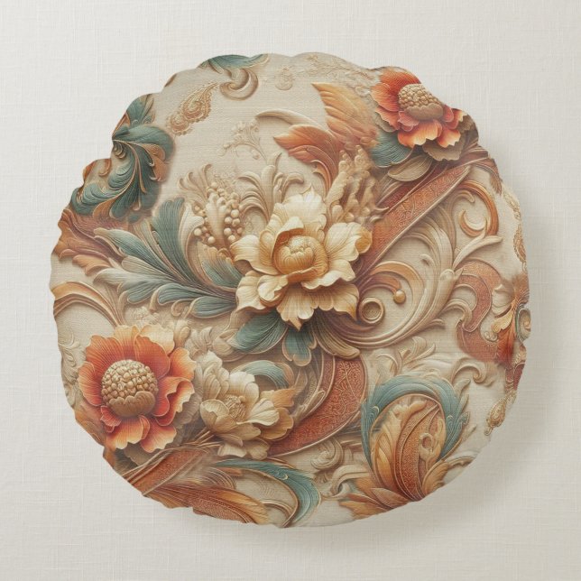 Chic,Elegant Creams & leather flower texture look Round Pillow (Front)