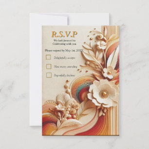 Chic, Elegant Creams & leather flower texture look RSVP Card