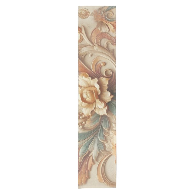 Chic,Elegant Creams & leather flower texture look Short Table Runner (Front)