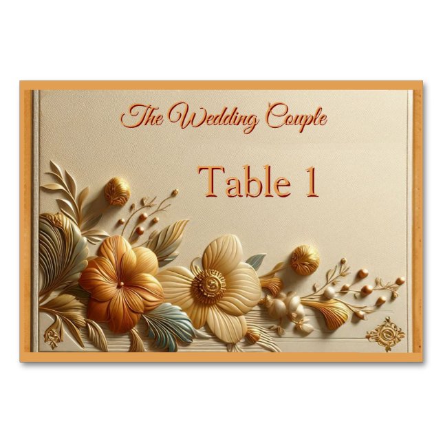 Chic, Elegant Creams & leather flower texture look Table Number (Front)