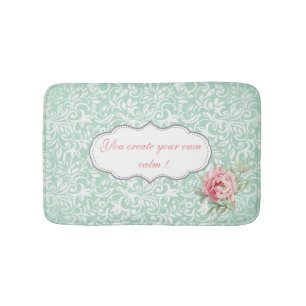 Chic Elegant  Damask, Roses,Motivational Message Bath Mat