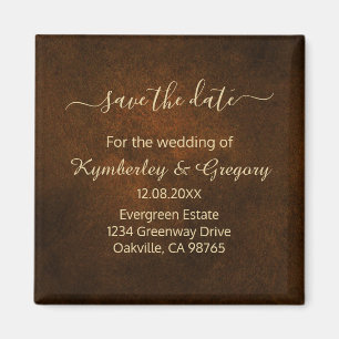 Chic Elegant Dark Brown Gold Accent Save the Date Magnet