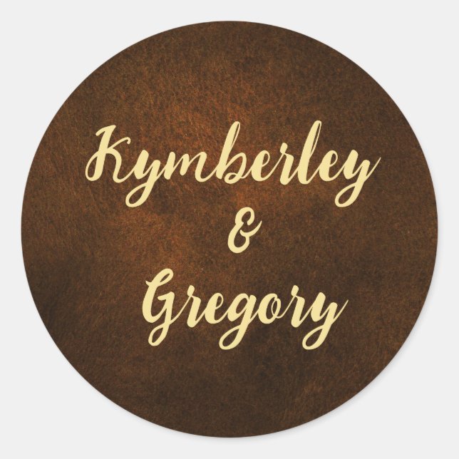 Chic Elegant Dark Brown Textured Gold Accent  Classic Round Sticker (Front)