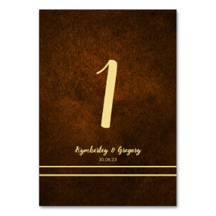 Chic Elegant Dark Brown Textured Gold Table Number