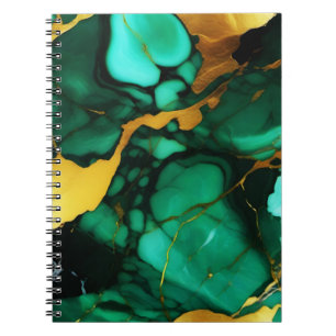 Chic Elegant dark green golden yellow Faux Marble  Notebook