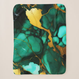 Chic Elegant dark green golden yellow Faux Marble  Sherpa Blanket