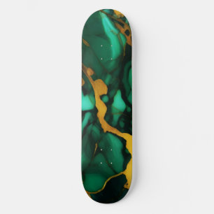 Chic Elegant dark green golden yellow Faux Marble  Skateboard