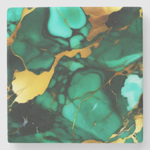 Chic Elegant dark green golden yellow Faux Marble  Stone Coaster