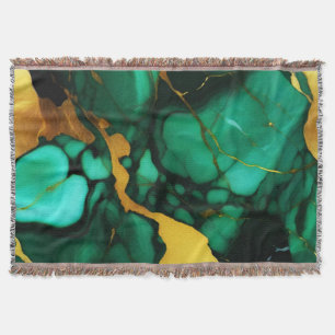 Chic Elegant dark green golden yellow Faux Marble Throw Blanket