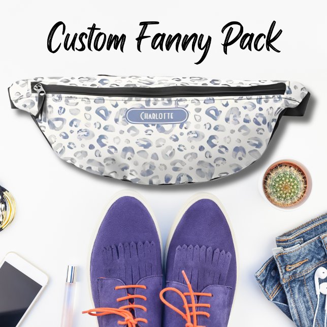Chic Elegant Dusty Blue Ivory Leopard Print Cool Fanny Pack (Creator Uploaded)