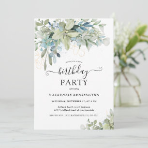 Chic Elegant Eucalyptus Greenery Birthday Party Invitation