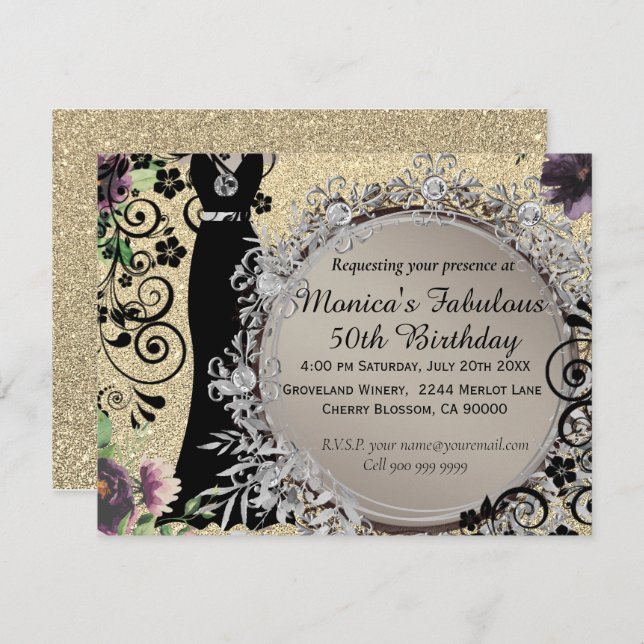 Chic Elegant Fabulous 50th Birthday Announcement (Front/Back)